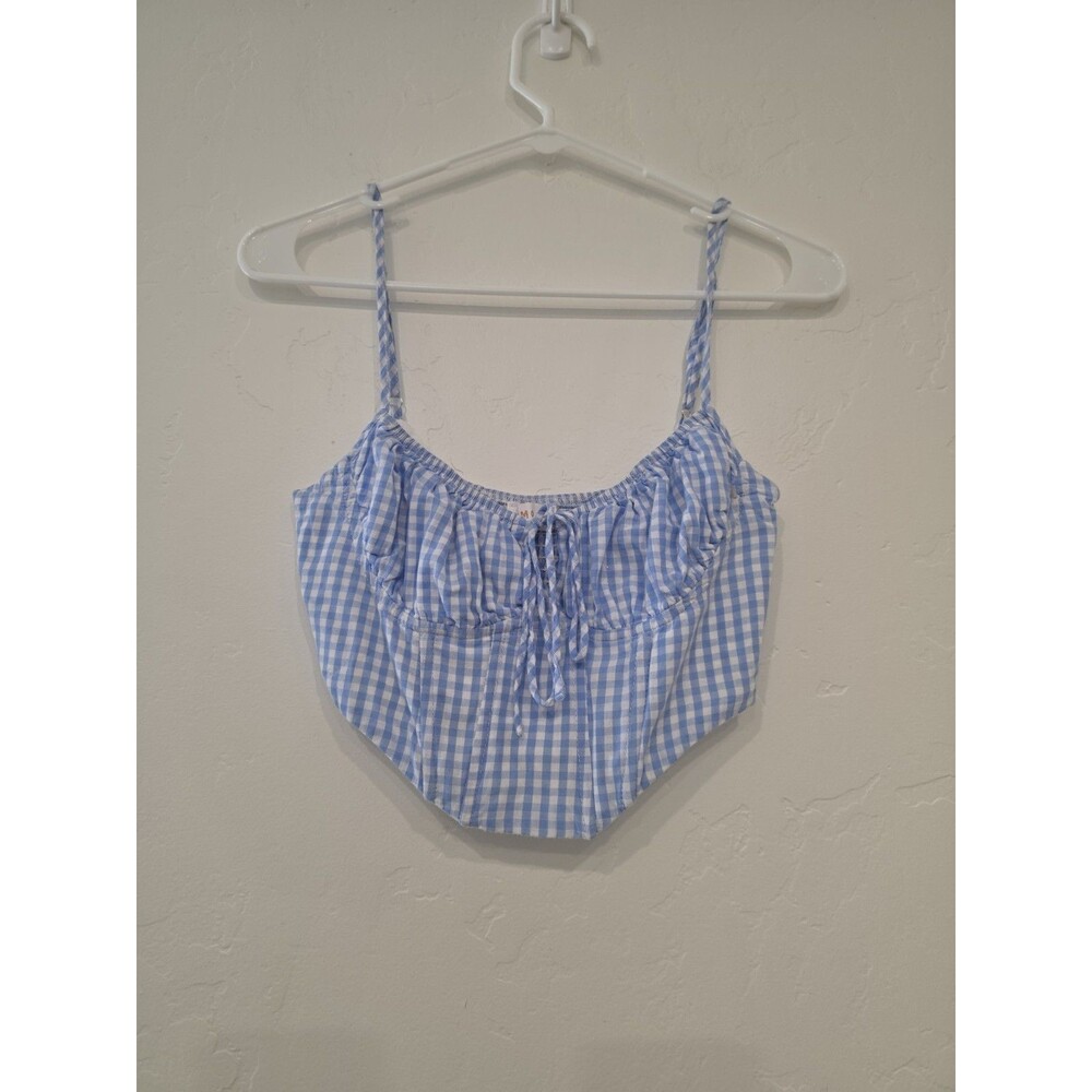 Rumor Women’s Gingham Crop Top Blue/ White Size 6